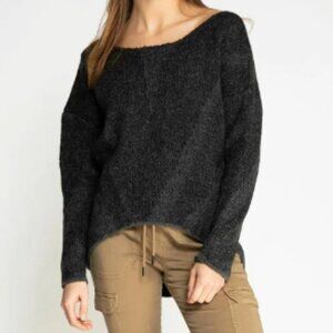 ZHRILL - Nina Sweater- Grey knit long sleeved sweater, boat neck, size S/M